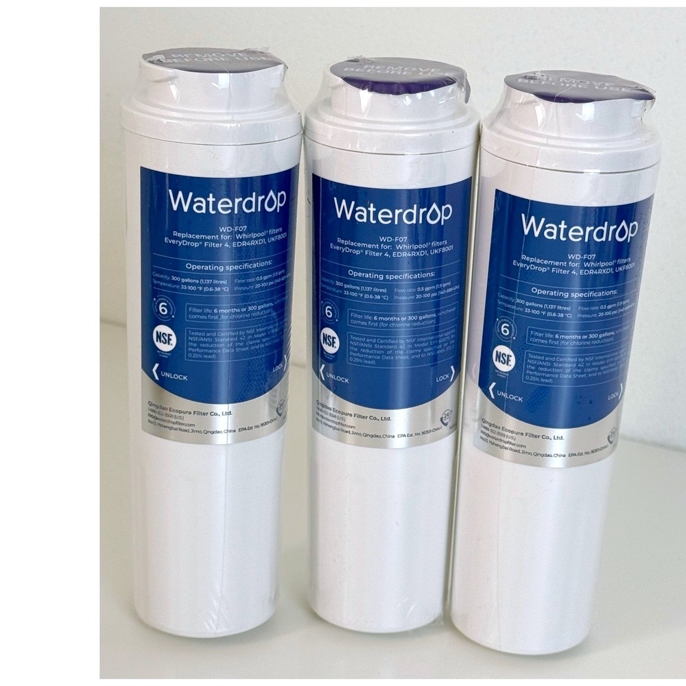 3 Pack Waterdrop WD-F07 Refrigerator Water Filter Whirlpool Maytag UKF8001